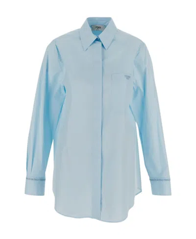 Fendi Logo-embroidered Cotton Shirt In Blue