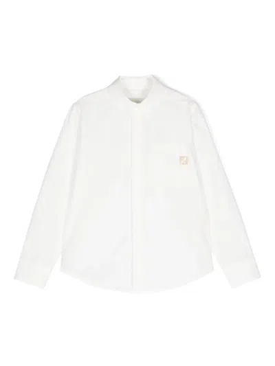 Fendi Kids' Logo-embroidered Cotton Shirt In White