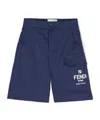 Fendi Logo-embroidered Cotton Shorts In Blue