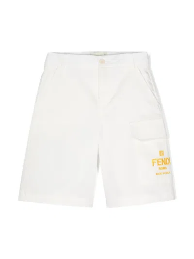 Fendi Kids' Logo-embroidered Cotton Shorts In Neutrals