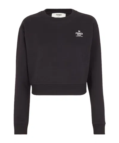 Fendi Logo-embroidered Cotton Sweatshirt In Black