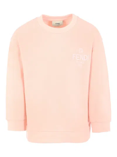 Fendi Kids' Logo-embroidered Cotton Sweatshirt In Pink