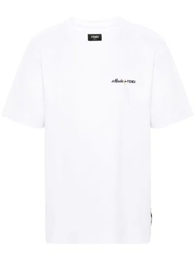 Fendi Embroidered-logo Cotton T-shirt In White