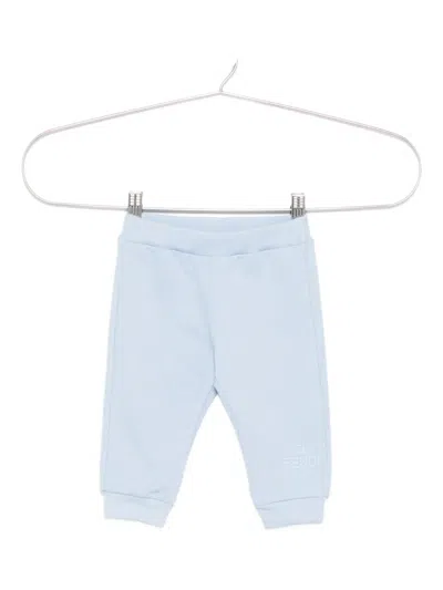 Fendi Babies' Logo-embroidered Cotton Track Pants In Blue