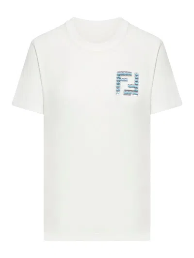 Fendi Logo Embroidered Crewneck T-shirt In Grey