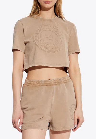 Fendi Logo Embroidered Cropped T-shirt