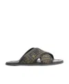 Fendi Logo-embroidered Crossover Strap Slides In Black
