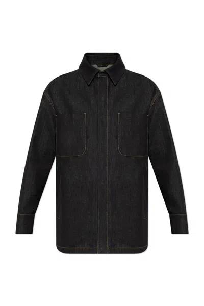 Fendi Logo Embroidered Denim Jacket In Black