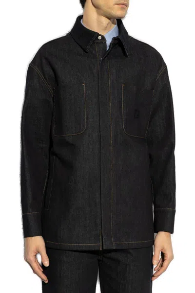 FENDI LOGO EMBROIDERED DENIM JACKET