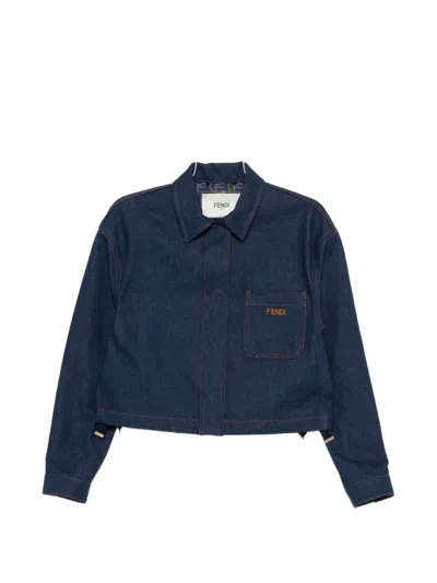 Fendi Logo-embroidered Denim Jacket In Blue