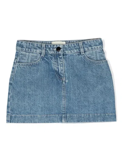 Fendi Kids' Logo-embroidered Denim Miniskirt In Blue