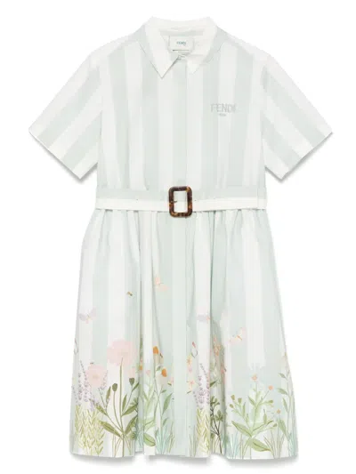 Fendi Kids' Logo-embroidered Dress In White