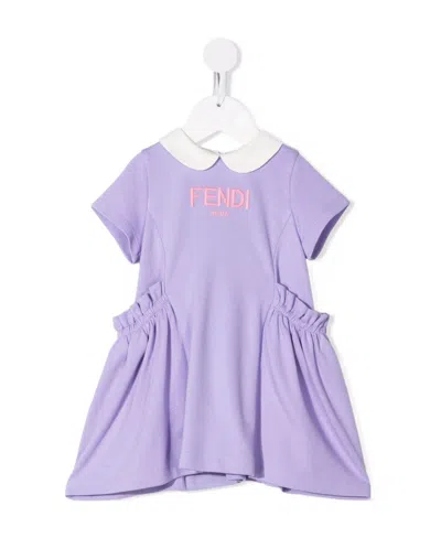 Fendi Logo-embroidered Flared Dress In Purple