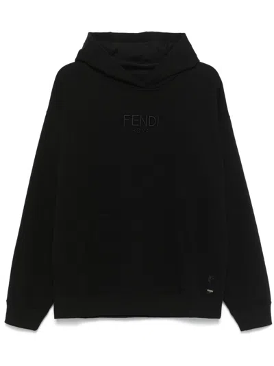 Fendi Logo-embroidered Hoodie In Black