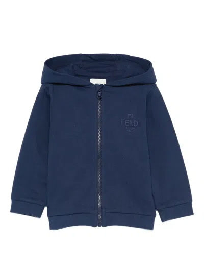 Fendi Babies' Logo-embroidered Hoodie In Blue