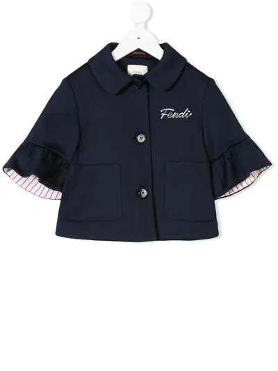 Fendi Kids' Logo Embroidered Jacket In Blue