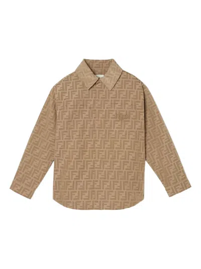 Fendi Logo Embroidered Jacket In Brown
