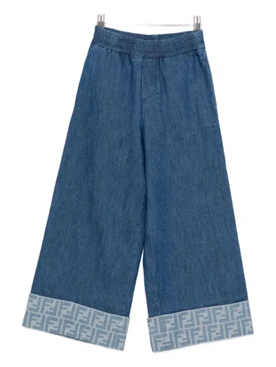 Fendi Kids' Logo-embroidered Jeans In Blue