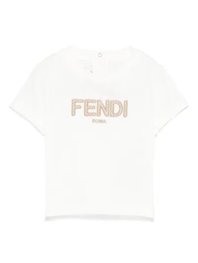 Fendi Babies' Logo-embroidered Jersey T-shirt In White