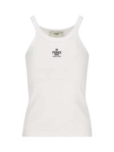 Fendi Logo Embroidered Knitted Tank Top In White