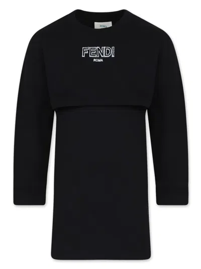 FENDI LOGO-EMBROIDERED LAYERED DRESS