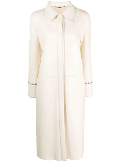 Fendi Logo-embroidered Leather Midi Coat