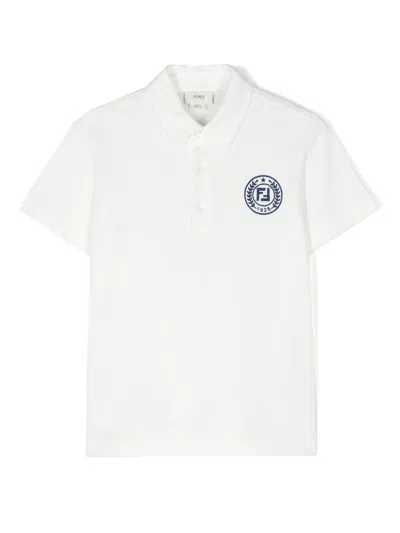 Fendi Kids' Logo-embroidered Polo Shirt In White