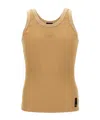 Fendi Ribbed Crew Neck Crest Tank Top In Beige