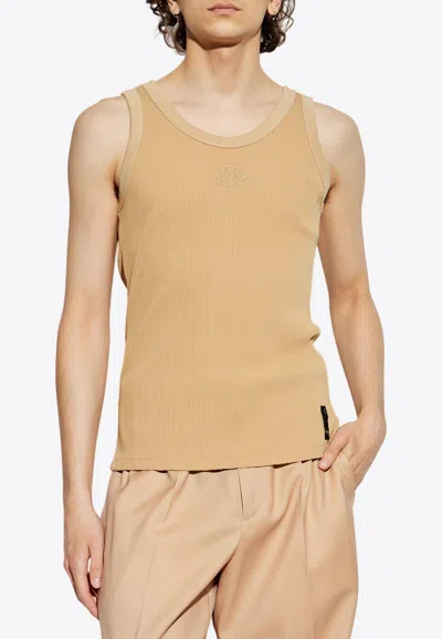 FENDI LOGO EMBROIDERED RIBBED TOP