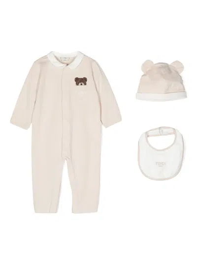 Fendi Babies' Logo-embroidered Romper Set In 中性色