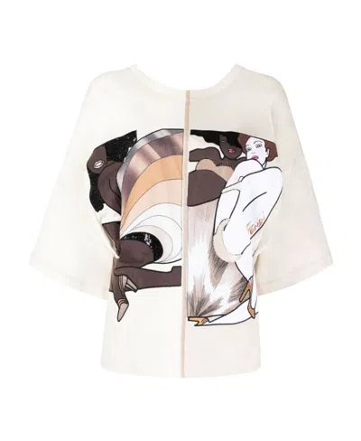 Fendi Logo Embroidered Round-collar T-shirt In White