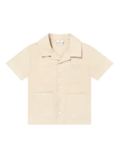 Fendi Babies' Logo-embroidered Shirt In Neutrals