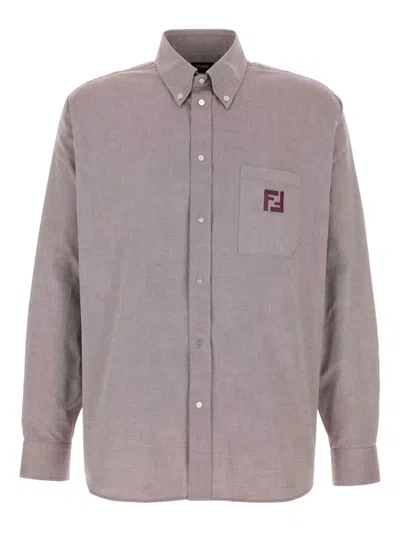 Fendi Comfort-fit Long-sleeved Shirt With Button-down Collar In Purple