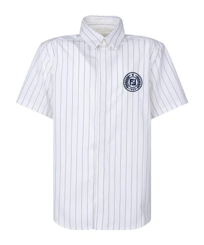 Fendi Logo-embroidered Shirt In White/blue