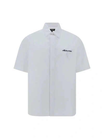 Fendi Logo Embroidered Short Sleeeved Shirt In White