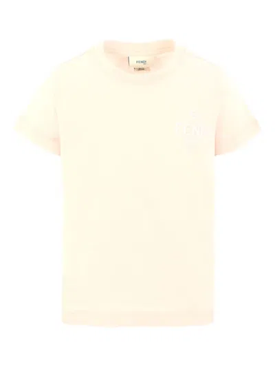 Fendi Kids' Logo-embroidered Short-sleeve T-shirt In Neutral