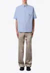 Fendi Embroidered-pocket Short-sleeve Shirt In Blue