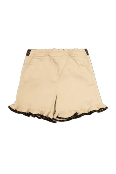 Fendi Logo-embroidered Shorts In Neutral