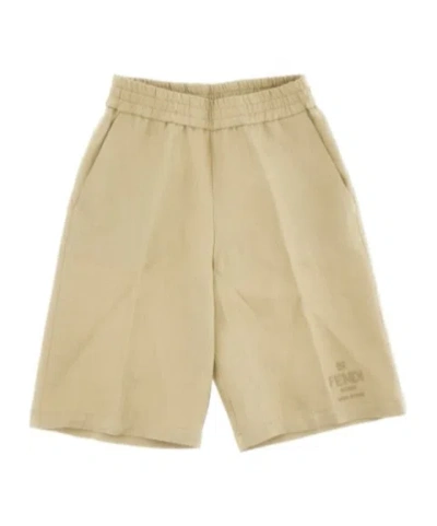 Fendi Kids' Logo-embroidered Shorts In Beige