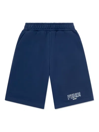 Fendi Kids' Logo-embroidered Shorts In Blue
