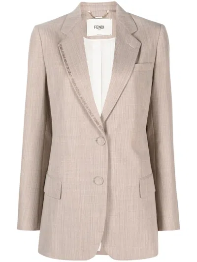 Fendi Logo-embroidered Single-breasted Blazer In Gold