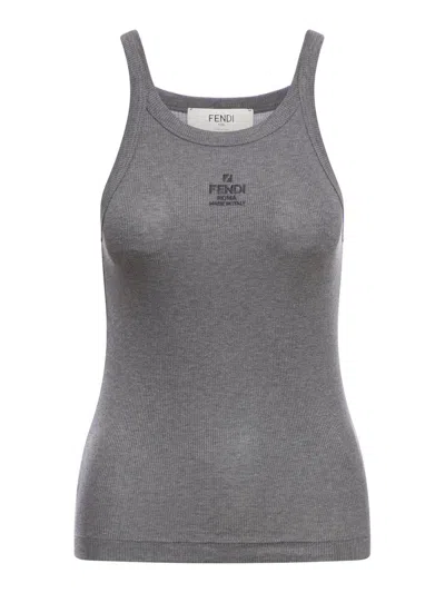 Fendi Logo-embroidered Top In Grey