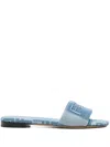 Fendi Logo-embroidered Slides In Blau