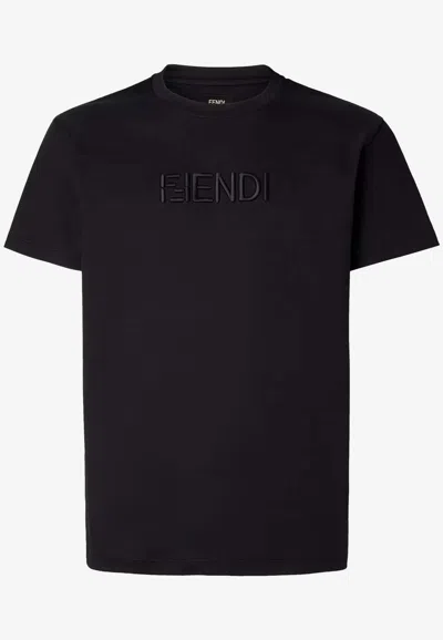 Fendi Logo Embroidered Slim T-shirt In Black