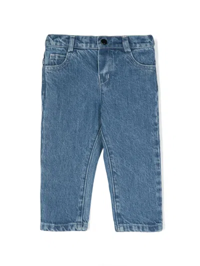 Fendi Babies' Logo-embroidered Straight-leg Jeans In Blue