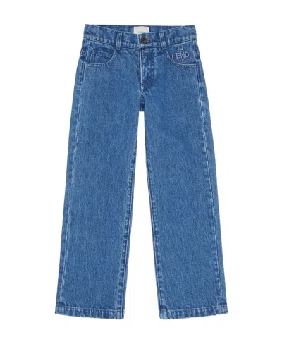 Fendi Logo-embroidered Straight-leg Jeans In Blue