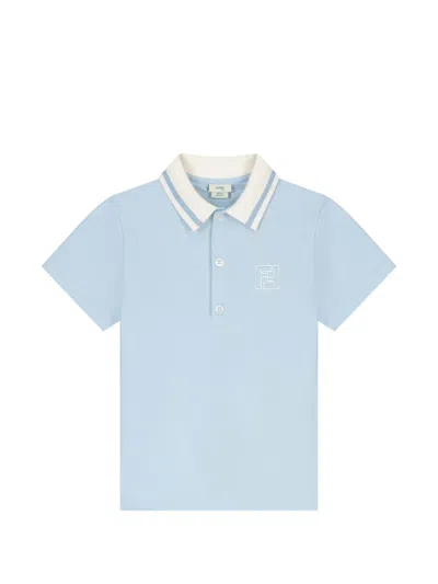 Fendi Babies' Logo-embroidered Stripe Polo Shirt In Blue