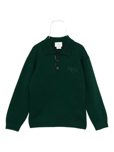 Fendi Kids' Logo-embroidered Sweater In Green