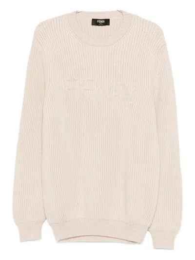 Fendi Logo-embroidered Sweater In Neutral