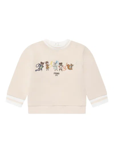 Fendi Babies' Logo-embroidered Sweatshirt In Neutrals